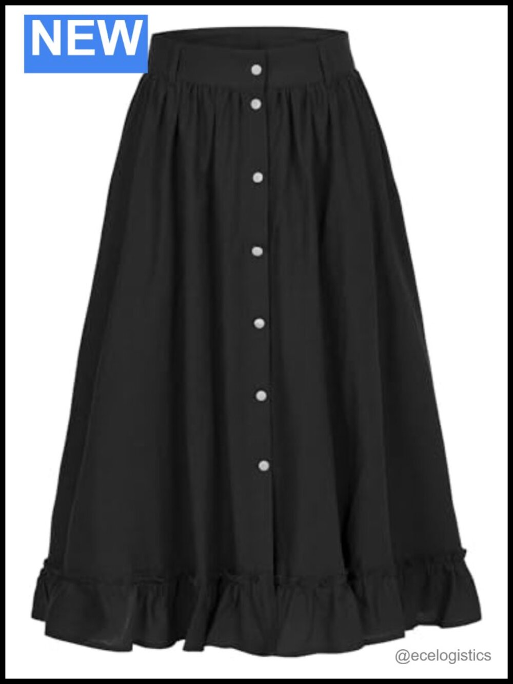 Renaissance Medieval High Waist Button Ruffle Hem Peasant Maxi Skirt